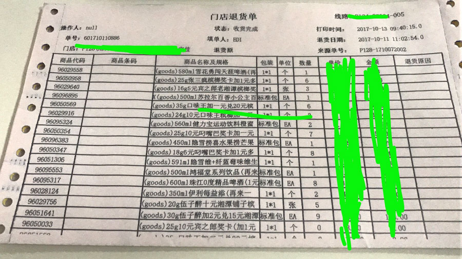 P8206H型號中文高速行式打印機(jī)為廣東時捷物流打印的多聯(lián)發(fā)貨清單、退貨清單和入庫清單